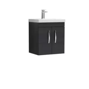 Image of Nuie Athena 500 Wall Hung 2-door Vanity & Mid-edge Basin - Black Woodgrain
