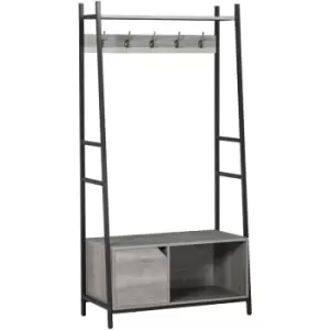Image of Coat Rack Stand, Shoe Bench with 5 Hooks and Storage Cabinet Grey - Grey - Homcom