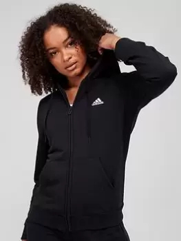 Image of adidas Essentials Linear Full Zip Hoodie - Black/White, Size XL, Women
