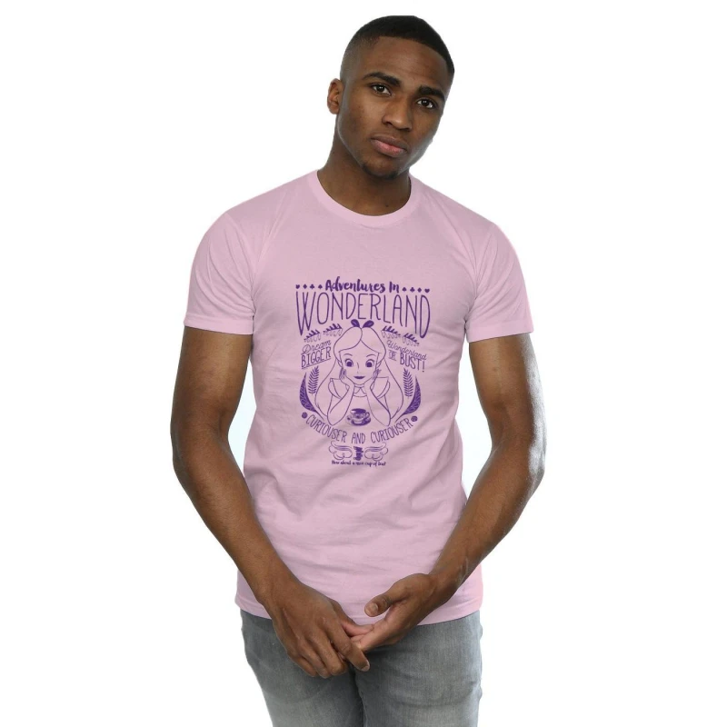 Image of Disney Men Alice In Wonderland Adventures In Wonderland T-Shirt in Baby Pink Size: Small Baby Pink S Male 5059568302045