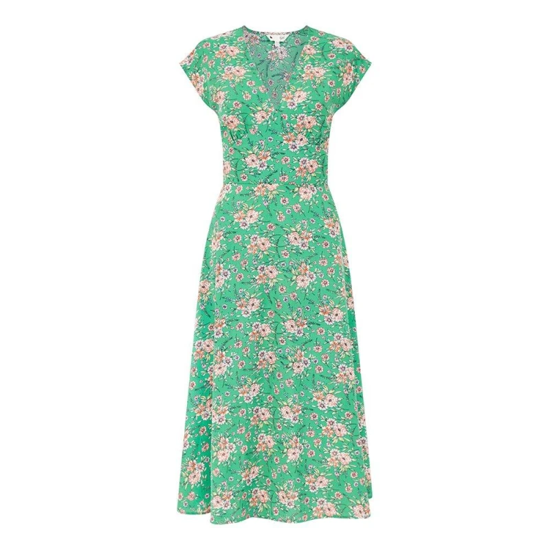 Image of Yumi Yumi Blue Floral Waist Tie Dress - Green Green 8