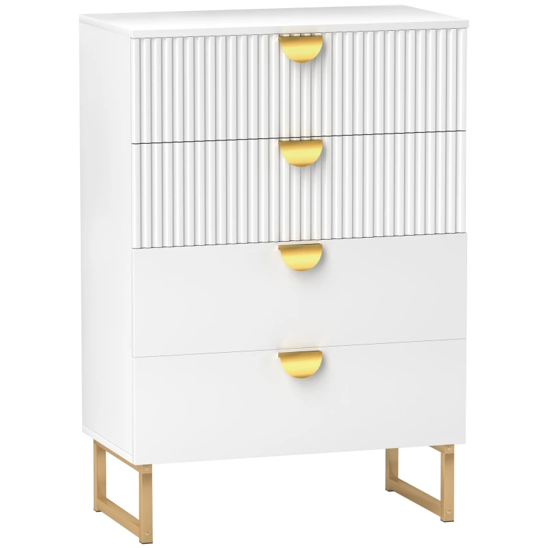 Image of HOMCOM Chest of Drawers with 4 Drawers, Modern Dresser for Bedroom, White White