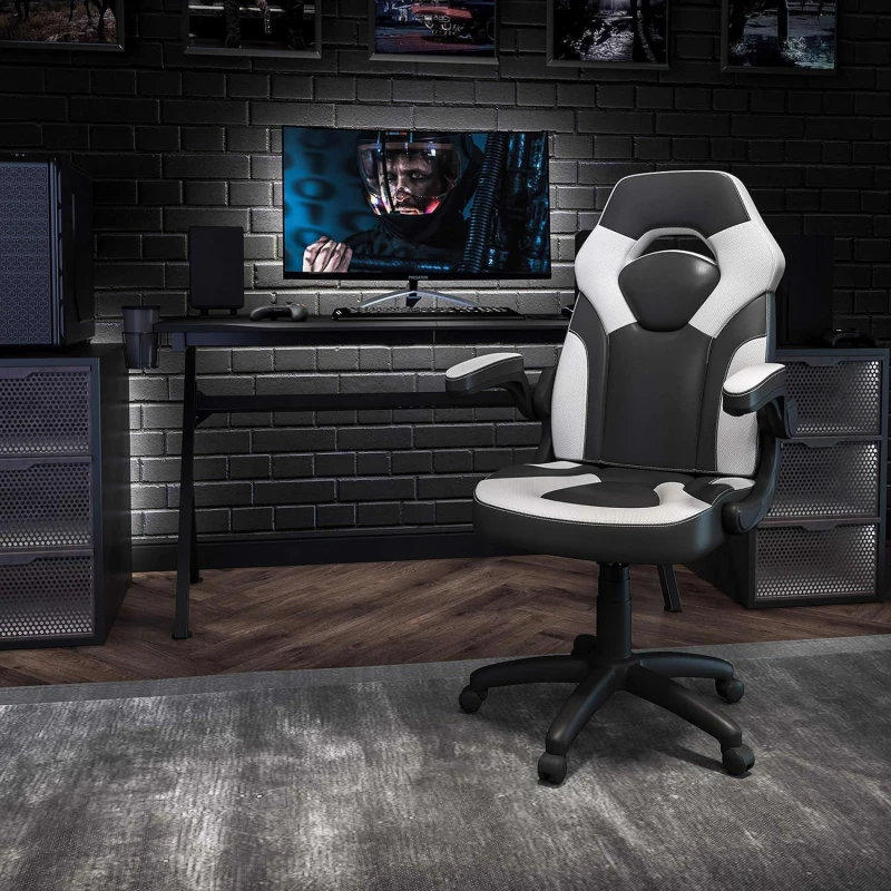 Image of FWStyle FWStyle Black & White Faux Leather Racer Style Deluxe Gaming Chair Black One Size Unisex 5056413134035