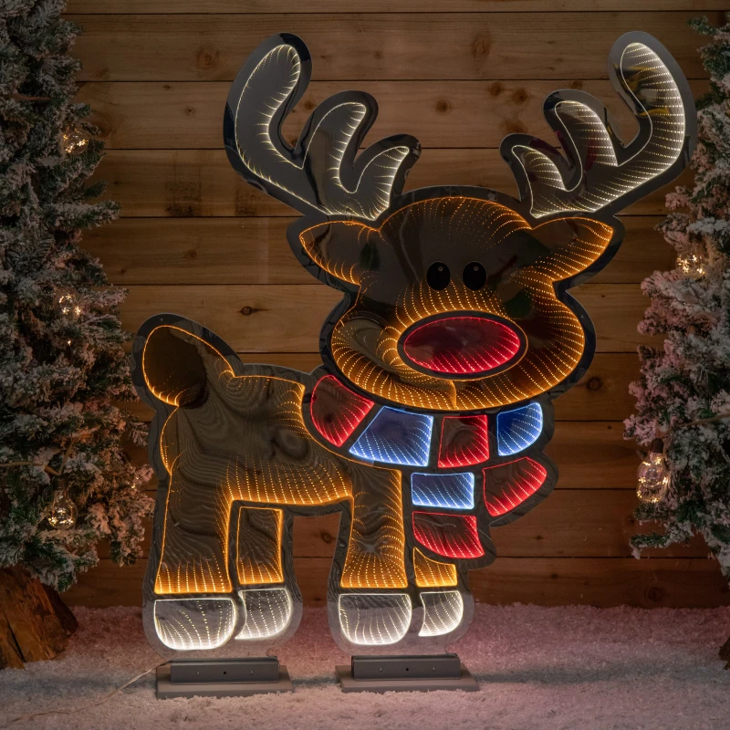Image of 1.20m x 1.9m Light up Cute Christmas Reindeer Infinity Mirror Decoration with Multi-Coloured LEDs