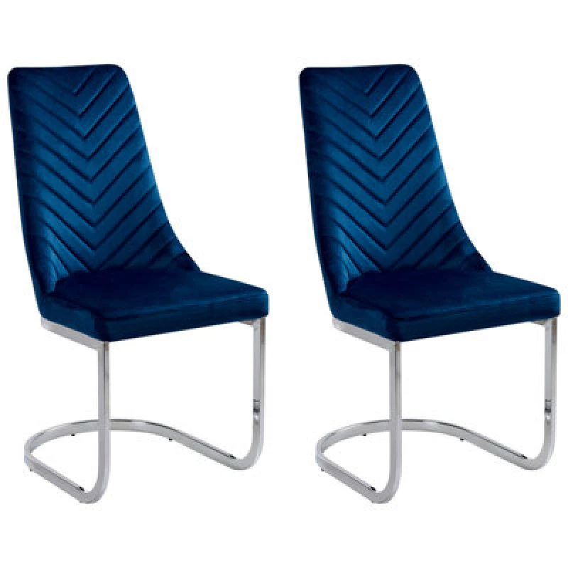 Image of Beliani Set Of 2 Dining Chairs Altoona Velvet Navy Blue