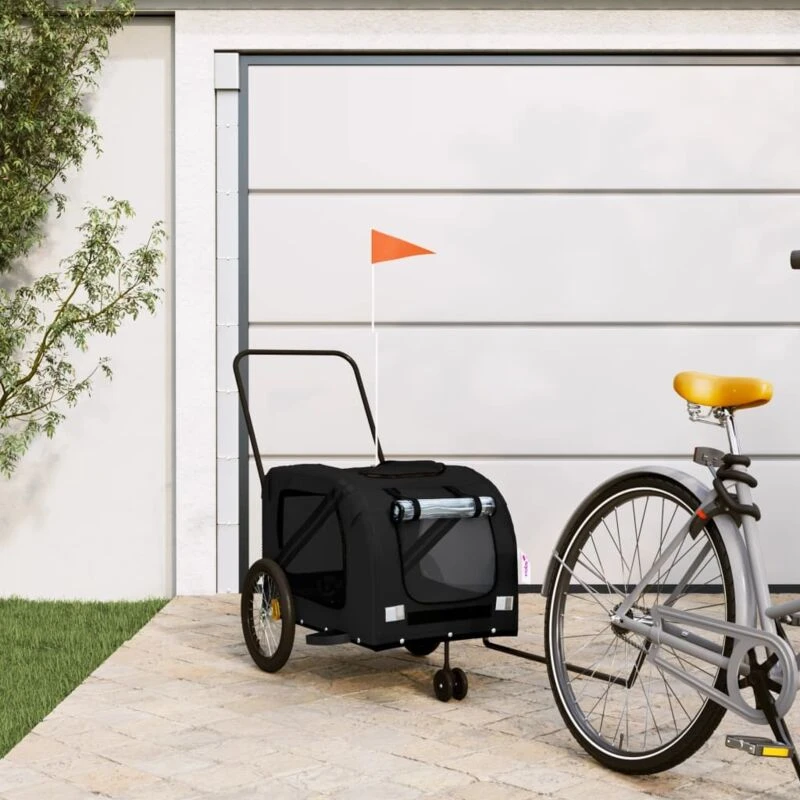 Image of vidaXL Pet Bike Trailer Black Oxford Fabric and Iron, Black 93905