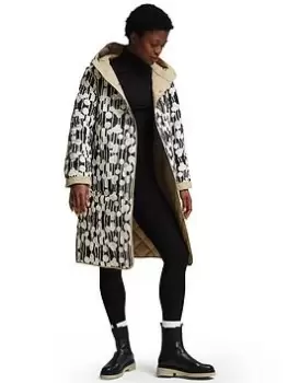 Image of Regatta X Orla Kiely Quilted Midi Reversible Jacket - Black/Cream , Oat, Size 10, Women