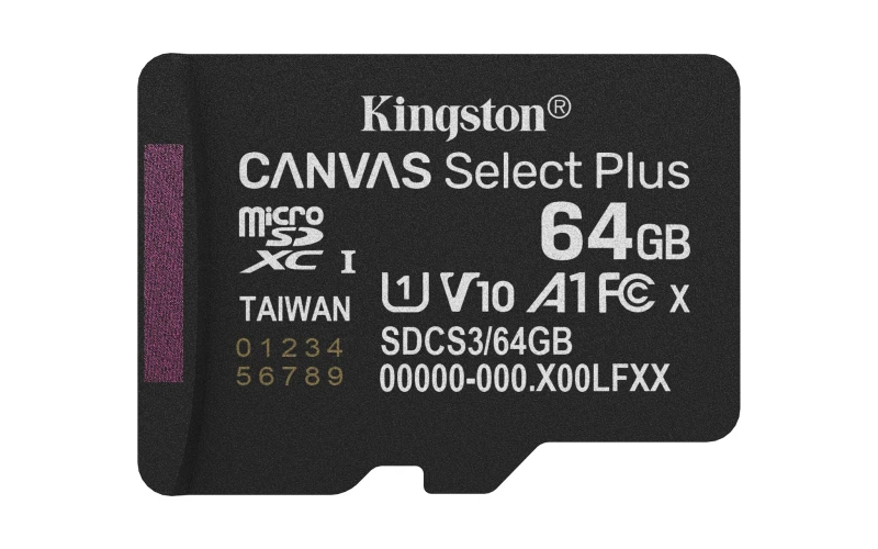 Image of Kingston Technology Kingston Technology 64GB micSDXC Canvas Select Plus Gen3 100R A1 Single Pack w/o ADP SDCS3/64GBSP