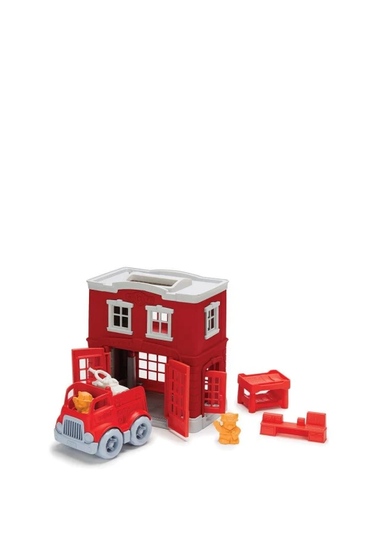 Image of Green Toys Fire Station Playset Red