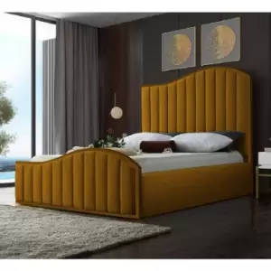 Image of Magnifik Upholstered Beds - Plush Velvet, King Size Frame, Mustard - Mustard