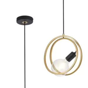 Image of Wales Double Ring Single Ceiling Pendant, E27, Matt Black, Painted Gold