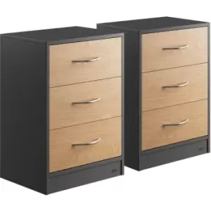 Image of Casaria Bedside Table With 3 Drawers 54x39x28cm Cable Routing Wall Mounting Box Spring Bed Bedroom Nightstand Holz-Grau 2er (de)