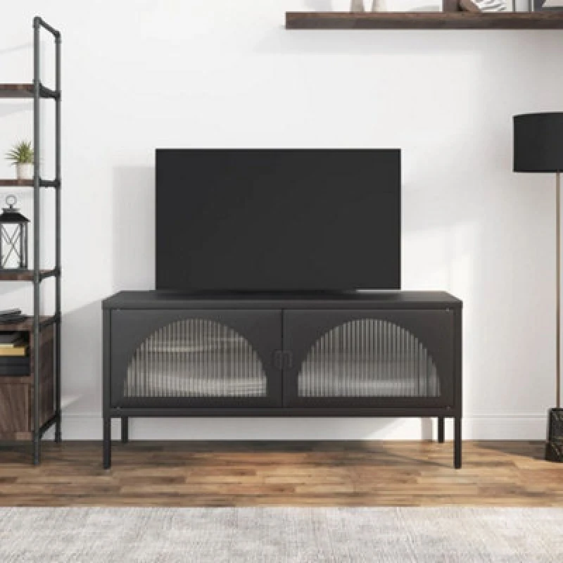 Image of VIDAXL TV Cabinet Black 105x35x50cm Glass and Steel Vidaxl 8720845782290