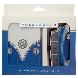 Image of Volkswagen VW T1 Camper Bus Blue Passport Holder and Luggage Tag Set
