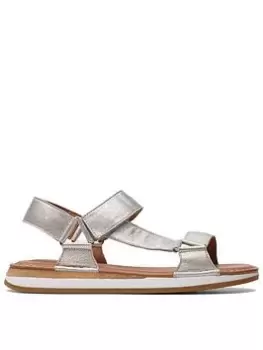 Image of Clarks Raftsun Sport Flat Sandals - Silver Leather, Silver, Size 4, Women