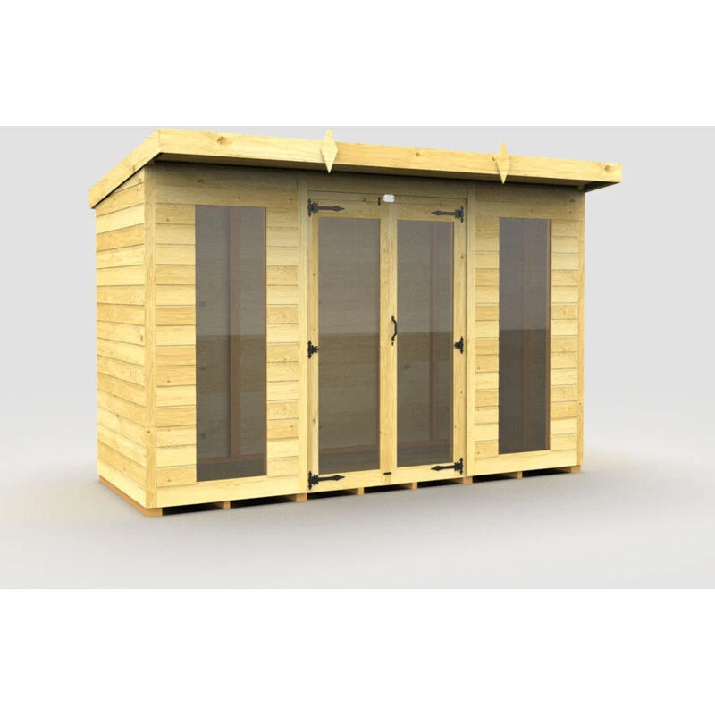 Image of Flat Pack Sheds DIY Sheds 10 x 4 Pent Summer House (Full Height Window), Brown 10X4PFHWSHFF