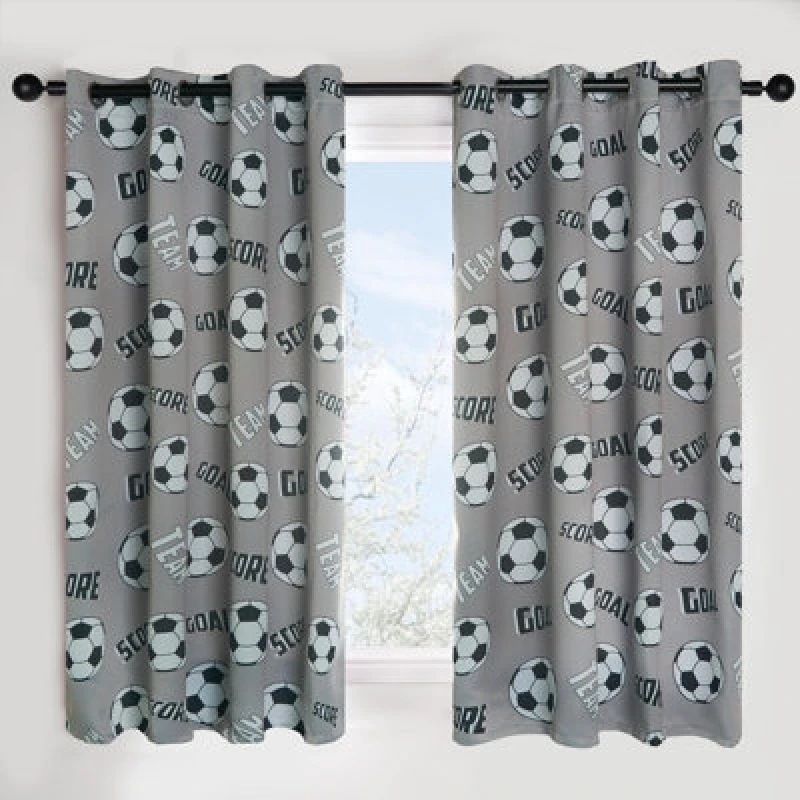 Image of OHS OHS Football Blackout Eyelet Curtain Panels Pair of Kids Ring Top Thermal Ready Made in Grey Size: 117cm width x 183cm drop Grey 117cm width x 1