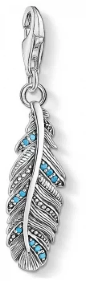 Image of Thomas Sabo Charm Pendant 925 Blackened Silver Feather 1774- Jewellery