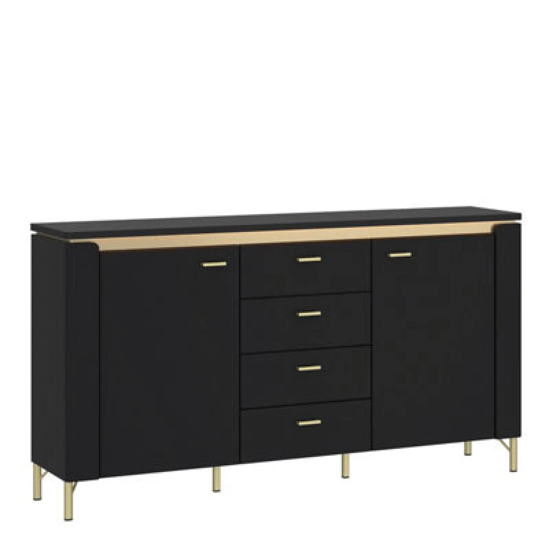 Image of Furniture To Go Genoa Sideboard 2 Door 4 Drawer In Black Matt/gold