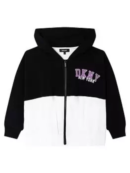 Image of DKNY Girls Colour Block Zip Through Hoodie - Black, Size Age: 10 Years, Women
