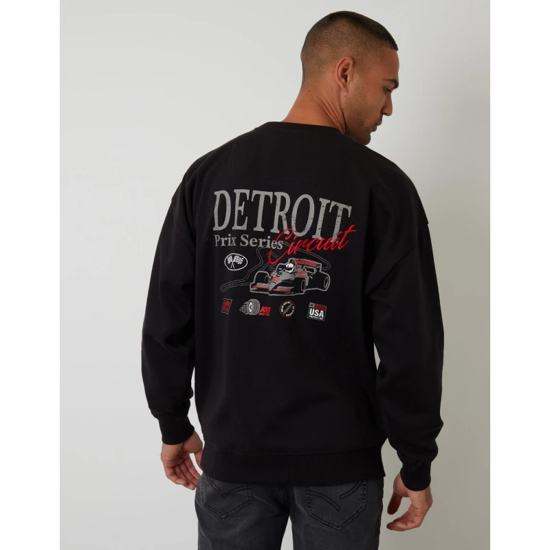 Image of Threadbare Mens TB Print Crew Neck Jumper Black male Small