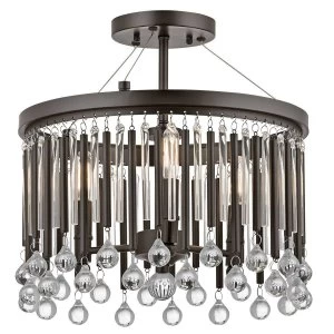 Image of 3 Light Semi Flush Ceiling Light Espresso, E14