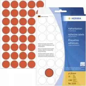 Image of Herma 2252 Labels Ø 19mm Paper Red 1280 pc(s) Permanent adhesive Sticky dots