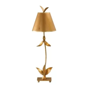 Image of Red Bell 1 Light Table Lamp Gold Leaf Floral Leaves Design, E27