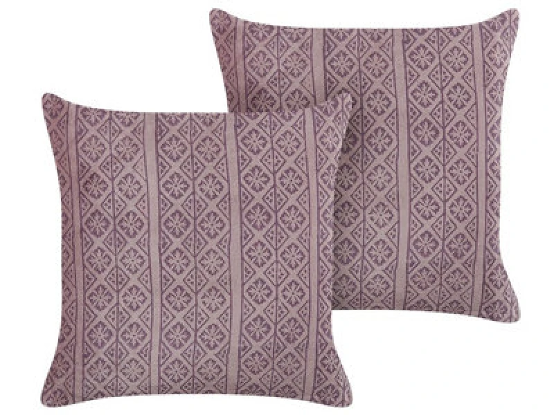 Image of Beliani Set Of 2 Decorative Cushions Silybum Velvet 45 X 45cm Pink Geometric Pattern