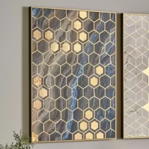 Image of Black Marble Canvas Print With Gold Geo Pattern Black/Gold