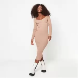 Image of Missguided Recycled Rib Sweetheart Neck Knit Midaxi Dress - Brown
