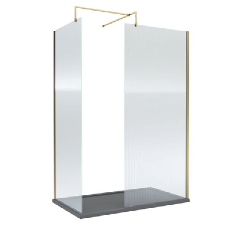 Image of Balterley Fluted 8mm Glass Walk In Wetroom Screens & Shower Tray, 1400 x 800mm in Metallics Metallics Unisex