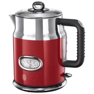 Image of Russell Hobbs 21670 Retro Kettle in Red 1 7L 2 4kW Temperature Gauge