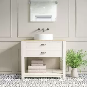 Image of 850mm Cream Freestanding Countertop Vanity with Wood Effect Worktop and Basin - Kentmere