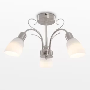 Image of Newlyn 3 Way Ceiling Light in Brushed Chrome with Glass Shades