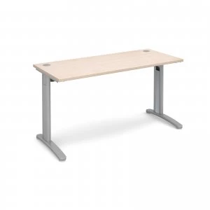 Image of TR10 Straight Desk 1400mm x 600mm - Silver Frame maple Top