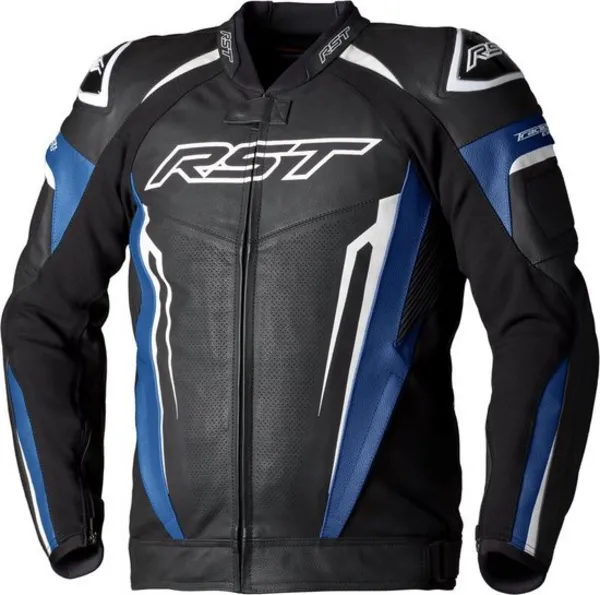 Image of RST Tractech Evo 5 Leather Jacket Blue Black White Size 56