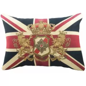 Image of Evans Lichfield Union Jack Lion Flag Tapestry 100% Cotton Cushion Cover, Multi, 32 x 46 Cm