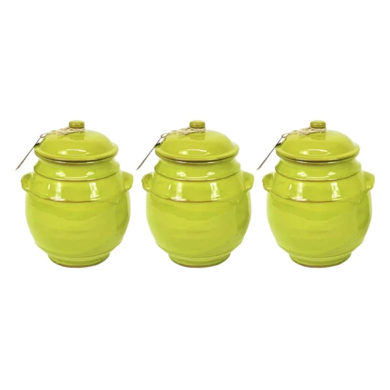 Image of Verano Spanish Ceramics Selena Fully Dipped Ceramic Kitchen Storage Jar w/ Lid H 15cm Set of 3 in Lime Lime Unisex