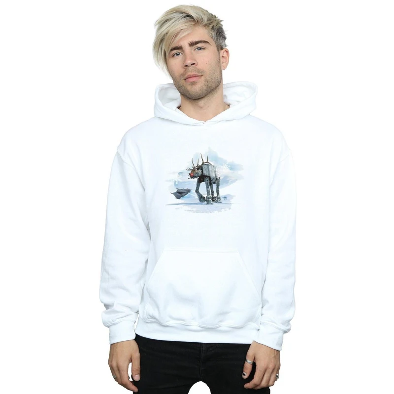 Image of Star Wars Star Wars Men Christmas AT-AT Reindeer Hoodie in White Size: Small White S Male 5057972192658