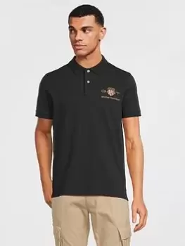 Image of GANT Men Archive Shield Pique Polo Shirt (M) Black