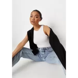 Image of Missguided Ribbed Racer Neck Bodysuits - White