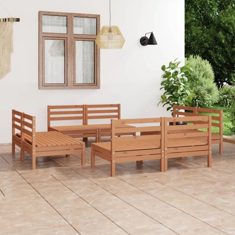 Image of VIDAXL 8 Piece Garden Lounge Set Honey Brown Solid Pinewood Vidaxl 8720286682975