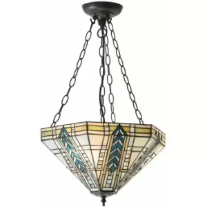 Image of Tiffany Glass 3 Light Ceiling Pendant - Art Deco Design - Dark Bronze Finish
