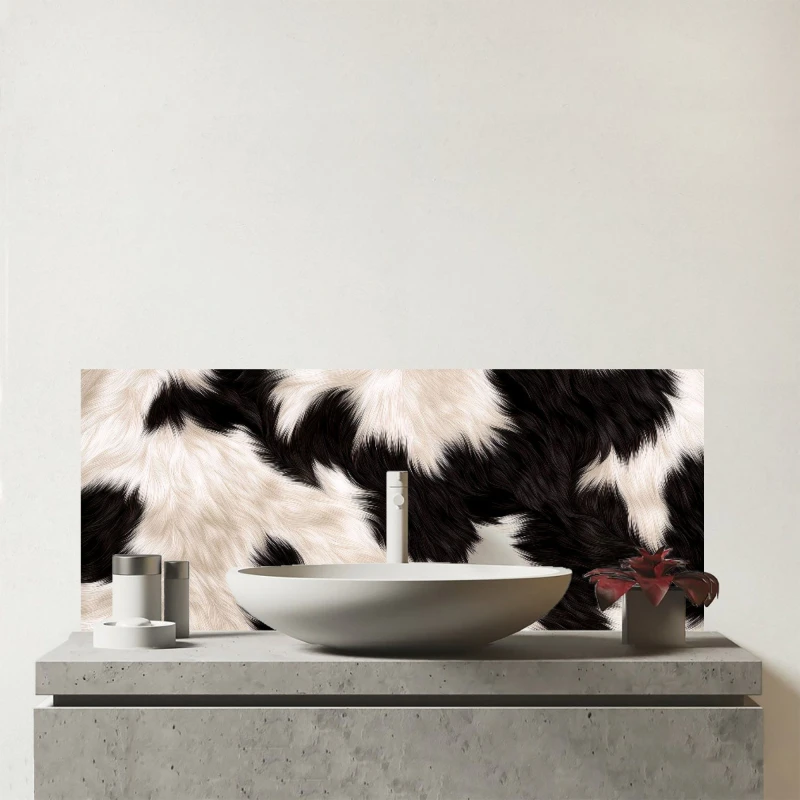Image of Warren Reed - Designer Black & White Cow High Print Glass Bathroom Splashback Black Unisex