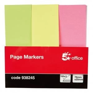 Image of Office Paper Page Markers 100 Sheets per Pad 25x76mm 938245