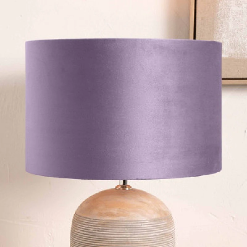 Image of Pacific Lifestyle 40Cm Lilac Velvet Cylinder Table Lampshade Elegant Drum Floor Lamp Shade