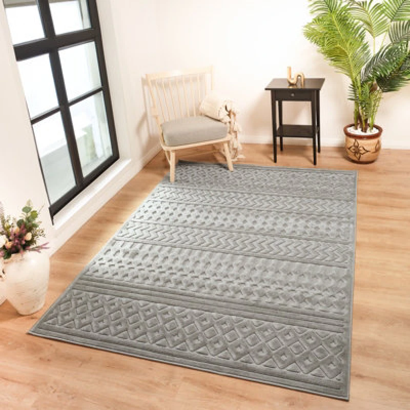 Image of Livabliss In- & Outdoor 3D High & Low Pile Textured Grey Haruka Area Rug 120 X 170 Cm - Easy To Clean, Perfect For Balcony Or Dining Room
