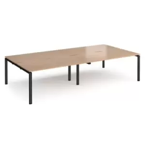 Image of Bench Desk 4 Person Rectangular Desks 3200mm Beech Tops With Black Frames 1600mm Depth Adapt