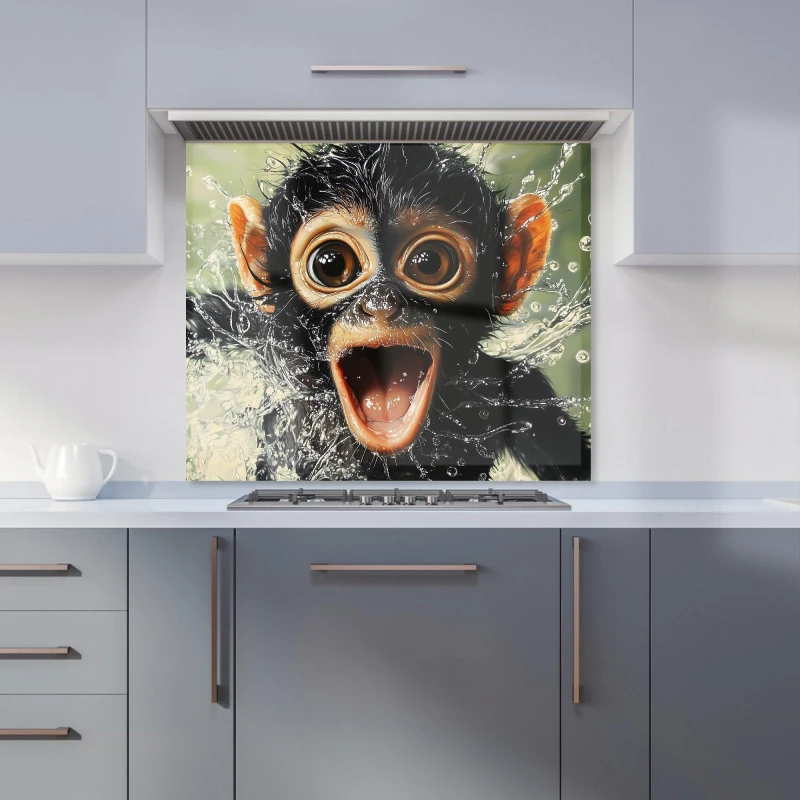 Image of Warren Reed - Designer Excited Monkey in the Water Kitchen Splashback Size: 700mm x 650mm Multicolor Unisex 700mm x 650mm
